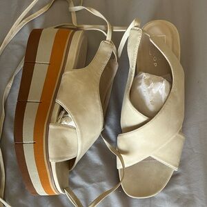 ShuShop Cream and Orange Platform Sandals